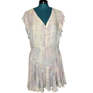 Aakaa Women's White & Pastel Tie-Dye Mini Dress Tassel Drawstring Waist Large